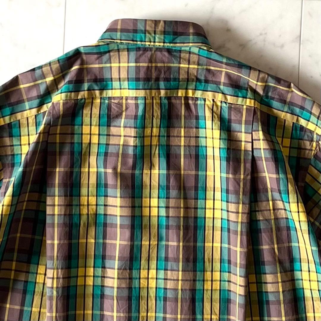定価7,5万＊極美品 ブラミンク コットンチェック半袖シャツ 38 黄×緑系