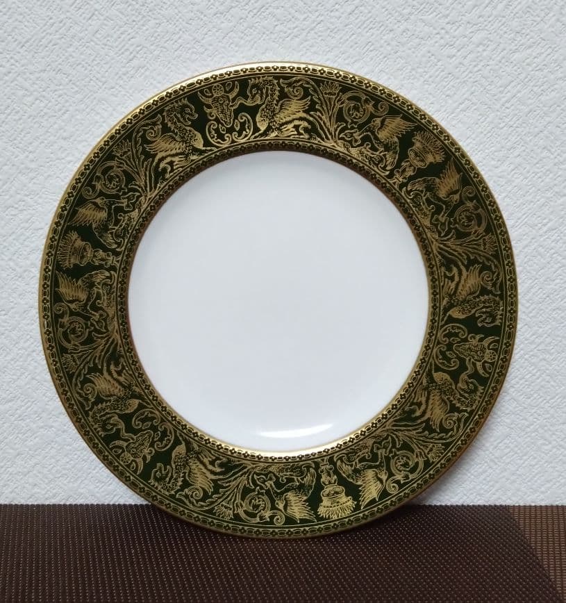 ウェッジウッド・フロレンティ－ン グリーンゴールド プレート『20.5cm』