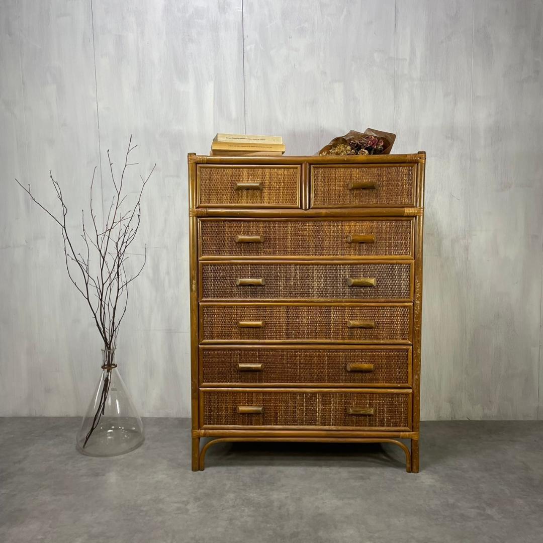 ヴィンテージ ラタンチェスト 7杯 籐家具 収納 ナチュラル レトロ ビンテージ