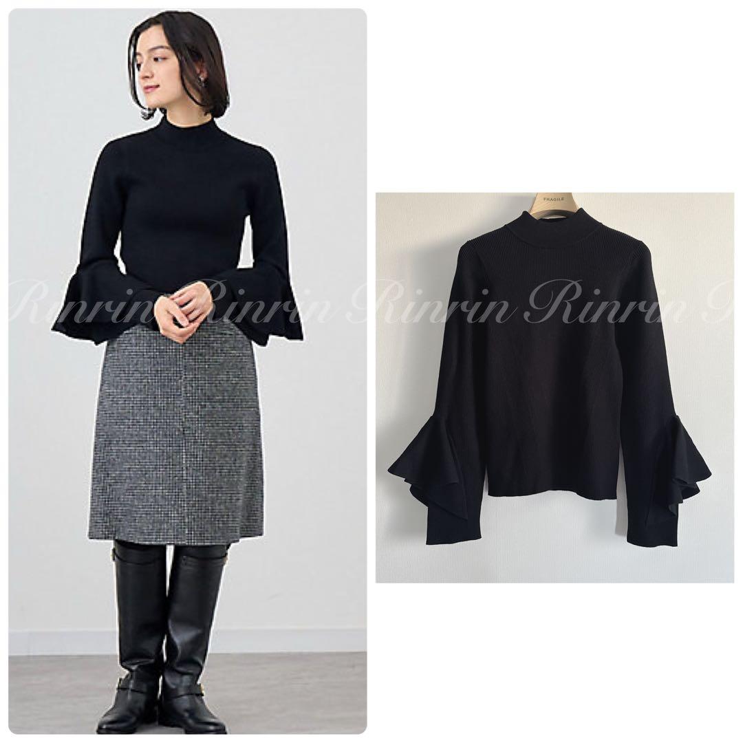 ANAYI ラッフルスリーブリブニットプルオーバー 38