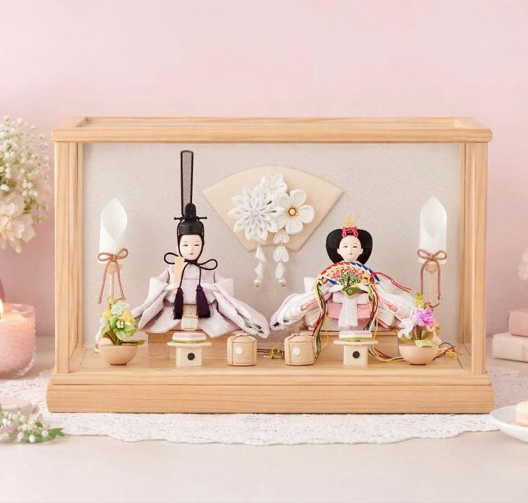 【未使用に近い】雛人形 ガラスケース付き 和風デザイン