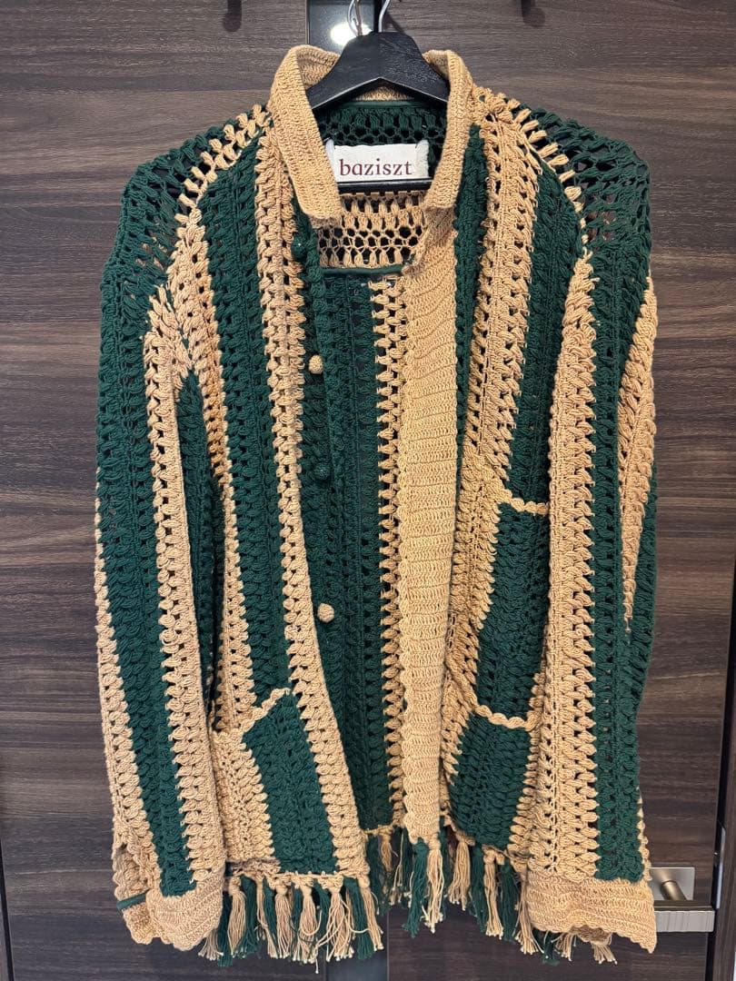 baziszt グリーンとベージュのシャツカーディガン