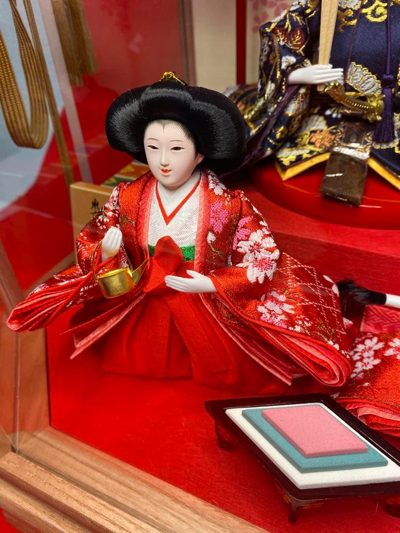 東京久月　雛人形五人飾りアクリルケース入り・間口約５２×奥行約３２×高さ約３５㎝