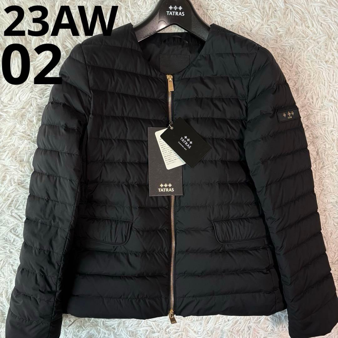極美品/付属品✨タトラス ダウンジャケット ノコ ノーカラー ゴールドジップ 黒