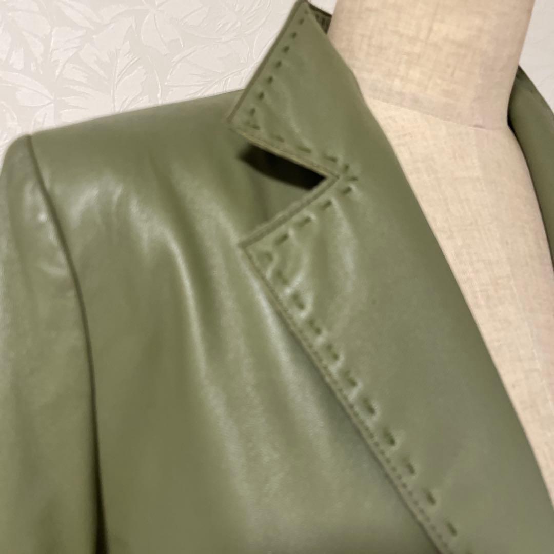 【BALMAIN】グリーンラムレザージャケット