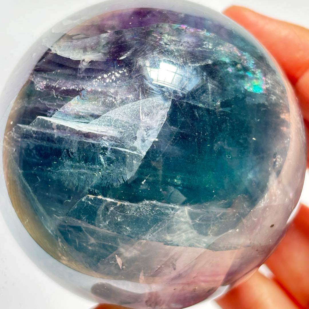 フローライト　透明感　高品質　ハイグレード　パーム　虹　パワー　スフィア