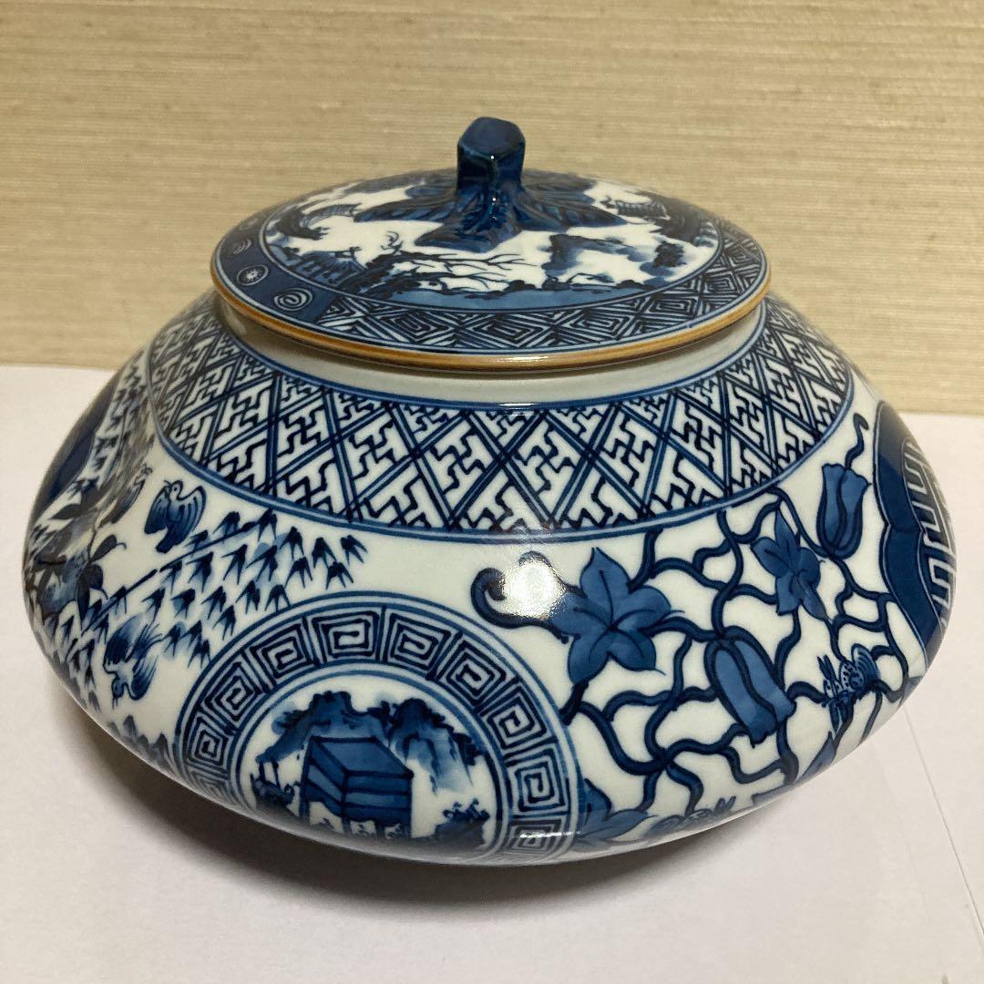 茶道具　京焼　染付水指　手塚景雲作