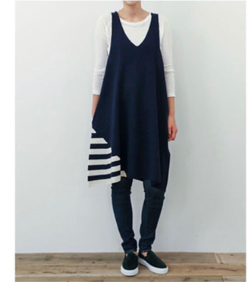KNIT TUNIC APRON simply ネイビー ニットエプロン 新品