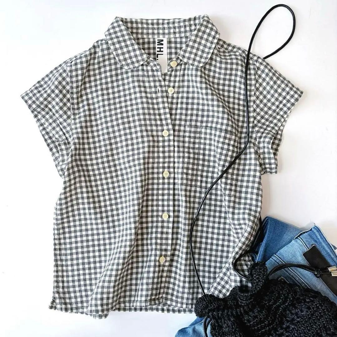 美品⁑マーガレットハウエル　リネンコットン ラウンドカラーブラウス　チェック　2