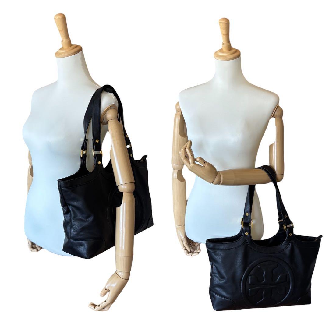 美品✨トリーバーチ トートバッグ 肩掛け レザー エンボスロゴ ブラック