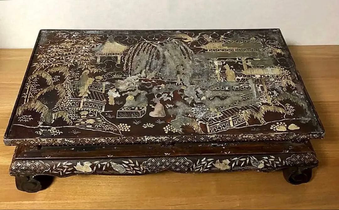 中国美術 香台 花台 時代 花鳥山水人物蒔絵 螺鈿細工 最終値引