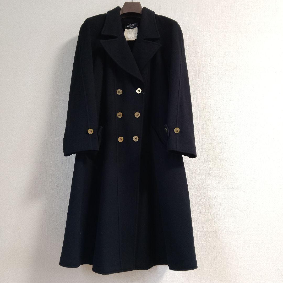 シャネル ロングコートカシミヤ100 金ボタン ダブルブレスト Aライン A94