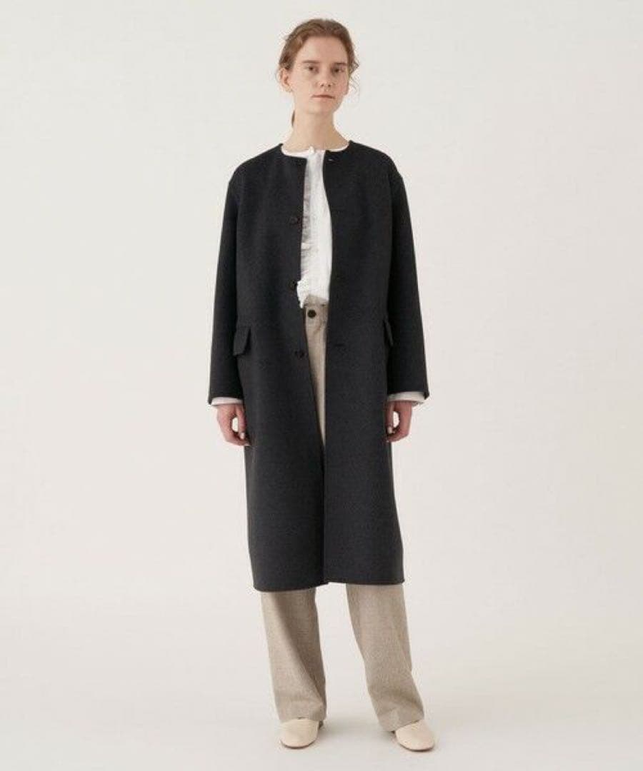 ダブルフェイス クルーネックロングコート　ロングコート