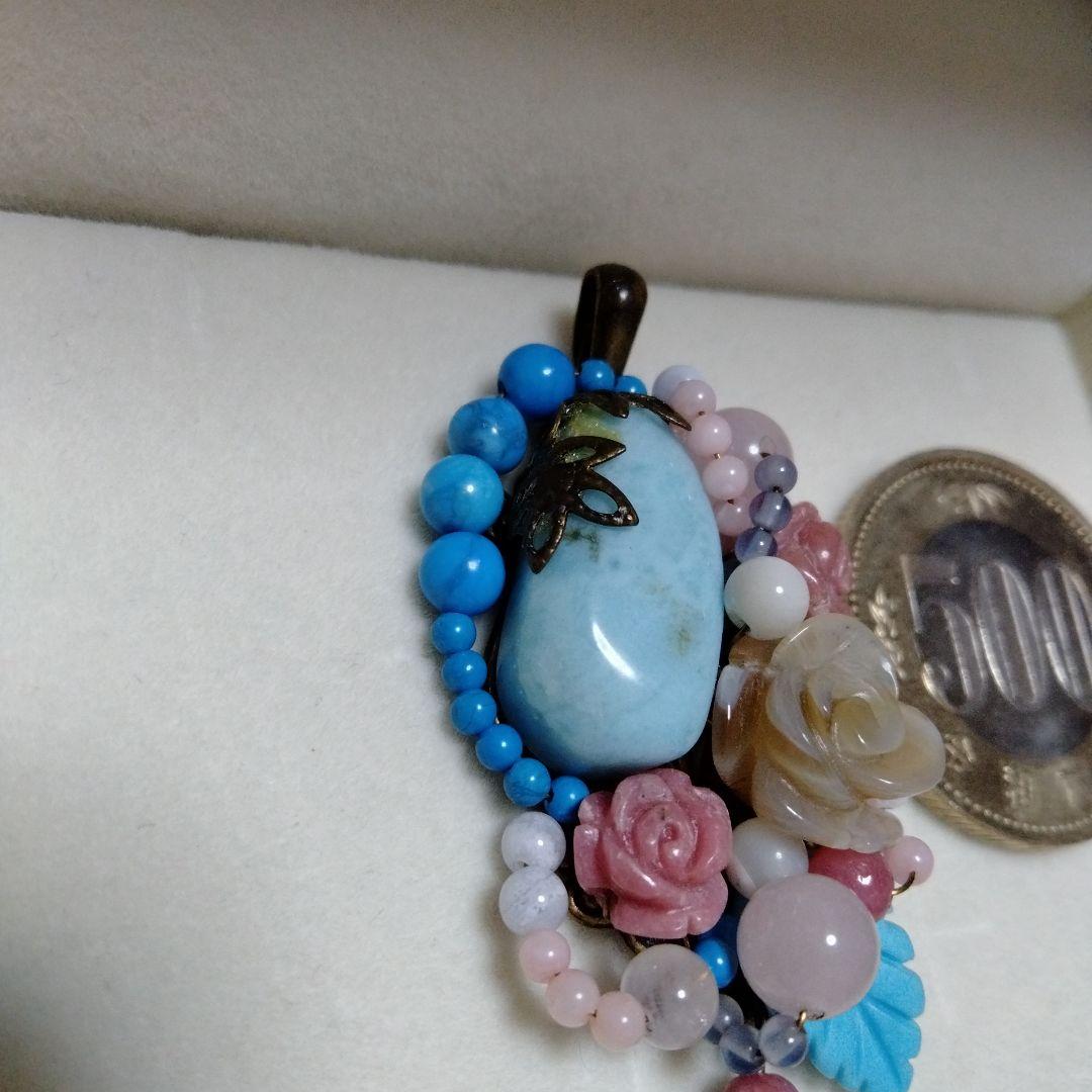 ラリマー＆可愛さ満点 花束ペンダントトップ