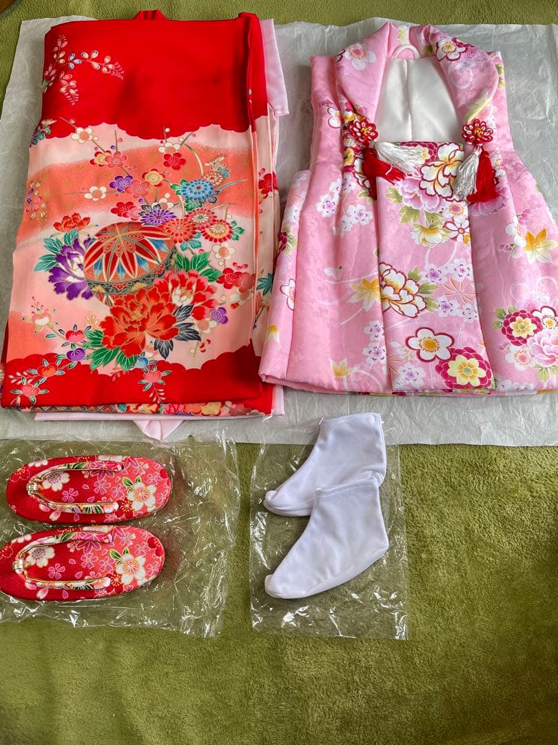 【正絹】着物セット 七五三 お宮参 被布コート 下駄 着物 女の子 産着