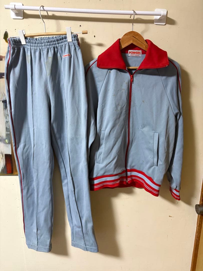 POWERS 80年代ジャージ上下セット 水色/赤 sサイズ