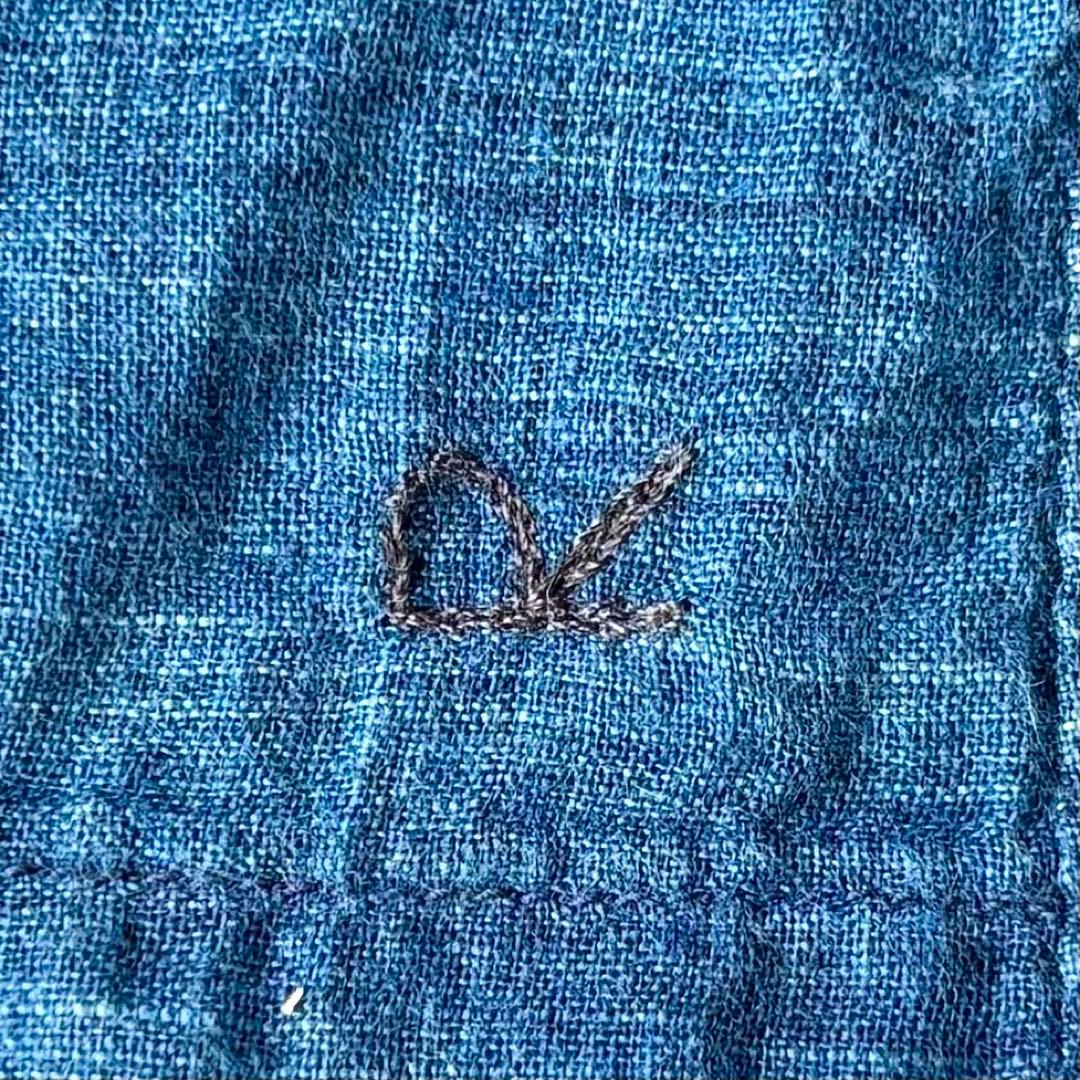 45R インドカディのレース四角ブラウス（藍）　半袖　サイズ2