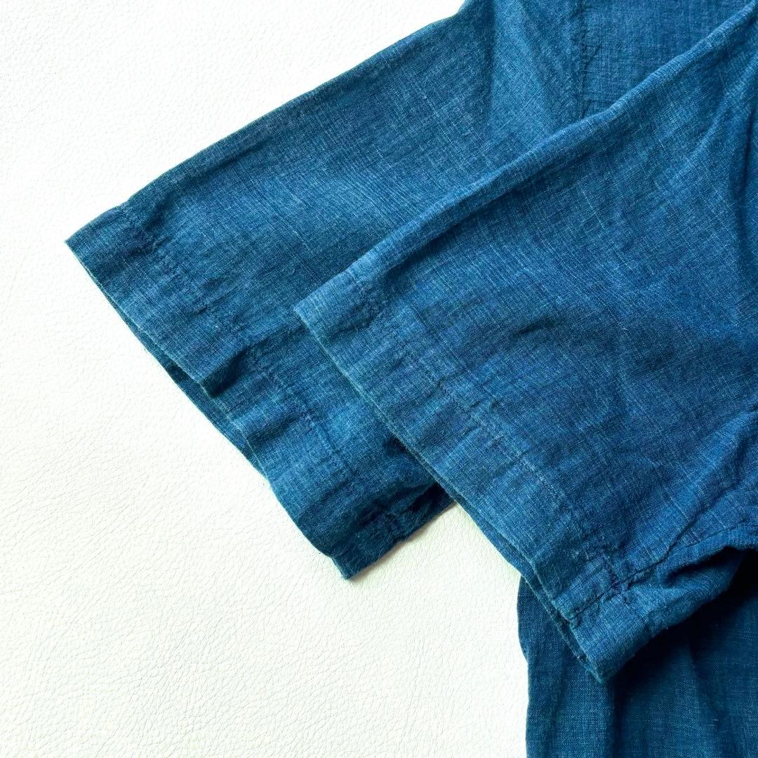 45R インドカディのレース四角ブラウス（藍）　半袖　サイズ2