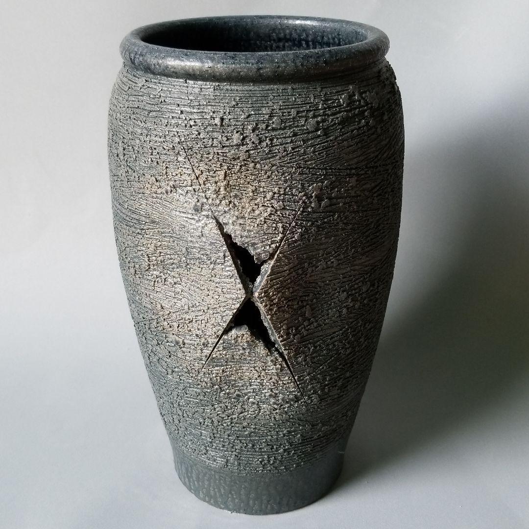 信楽焼傘立て  ツボ型前面模様 高さ４５cm