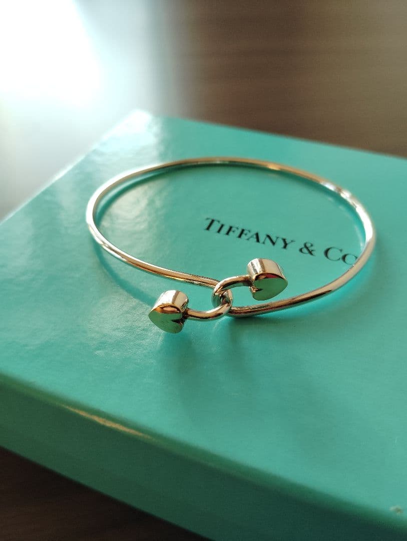 ティファニー　シルバー　ゴールド　ダブルハート　バングル　ブレスレット