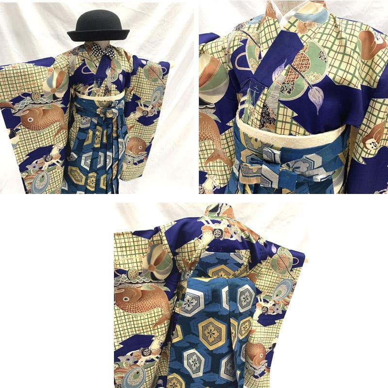 505ab57■七五三 三歳 男児 アンティーク着物&袴&角帯,被布■状態良好