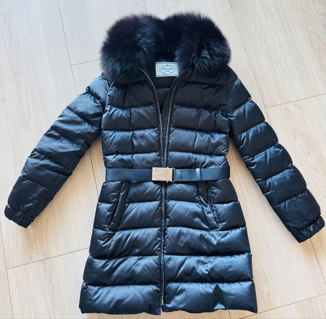 【本日限り】PRADA ロングダウンコート 38 ブラック フォックスファー