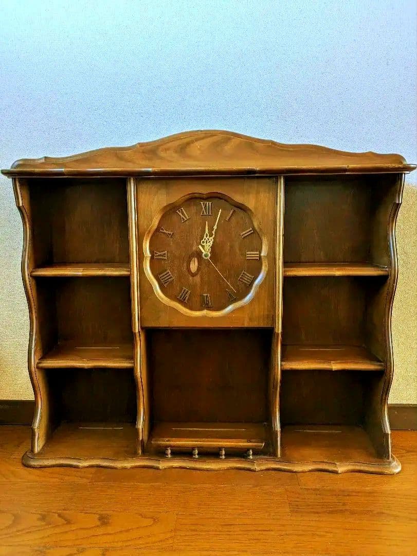 お値下げ中！英国アンティークシェルフ・時計付（送料込）