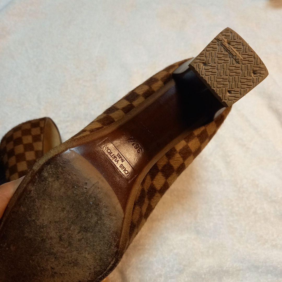 LOUIS VUITTON　 ダミエ　ハラコハイヒール　36ハーフ