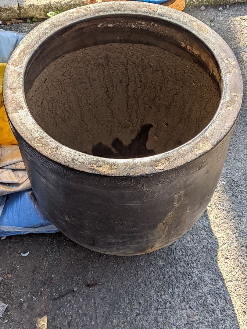 黒い陶器製水鉢 メダカに