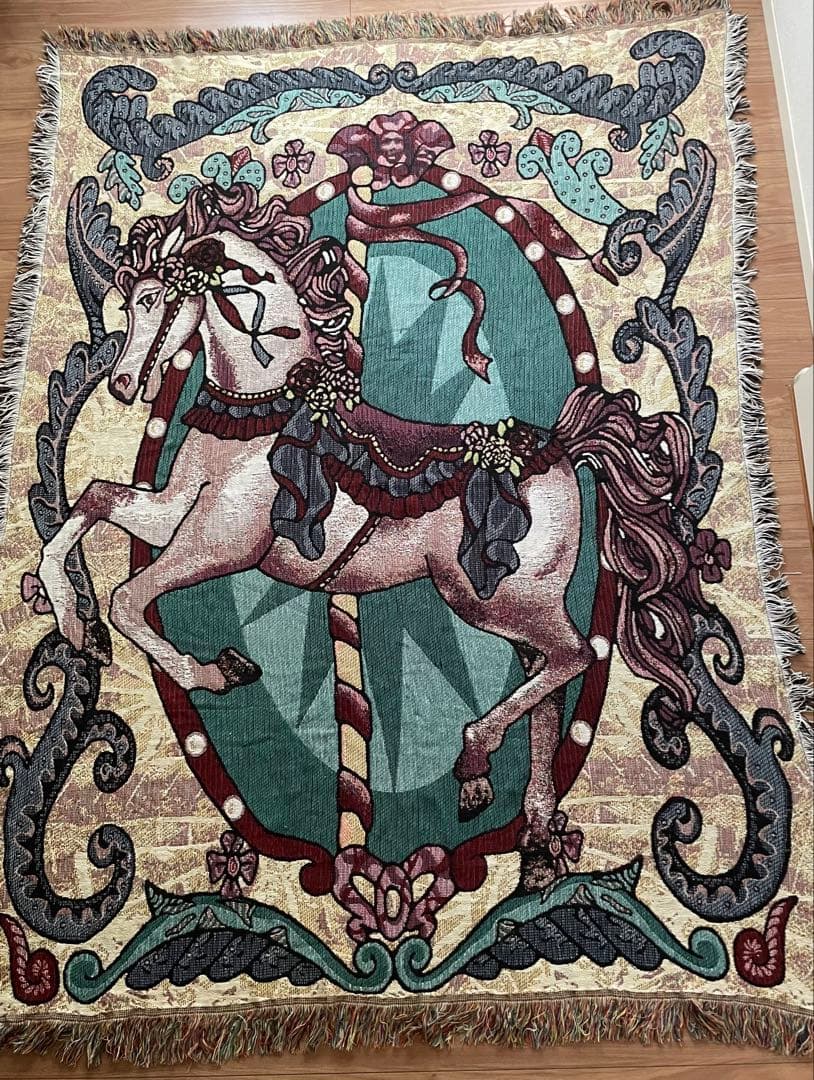 B04015 ヴィンテージ　ラグ　マルチカバー　馬　ホース　130×177