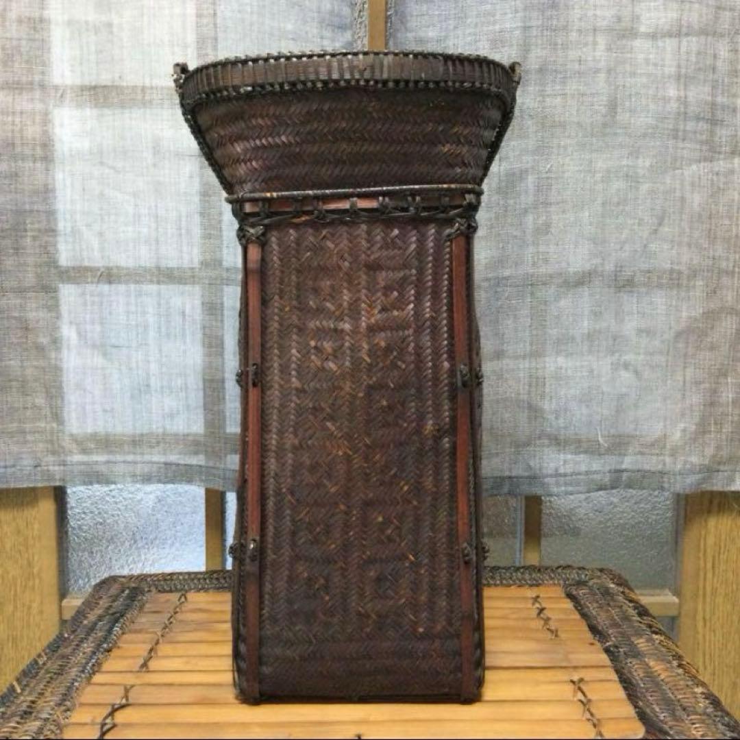 竹籠　花籠　黒竹・網代　ヴィンテージ