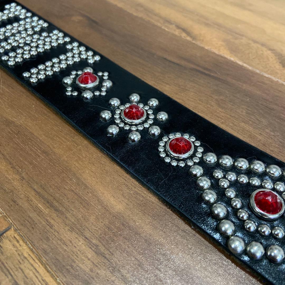 希少美品 TMT スタッズベルト ブラックレザー×レッドストーン HTC