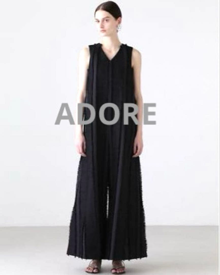 定価7万新品タグ付 アドーア フリンジストライプJQワンピース オールインワン黒