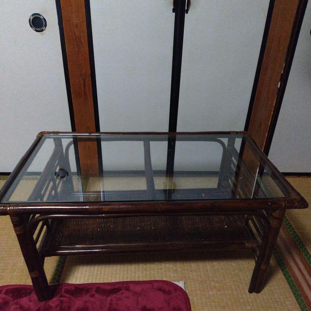 ガラス天板ラタンテーブル 長方形