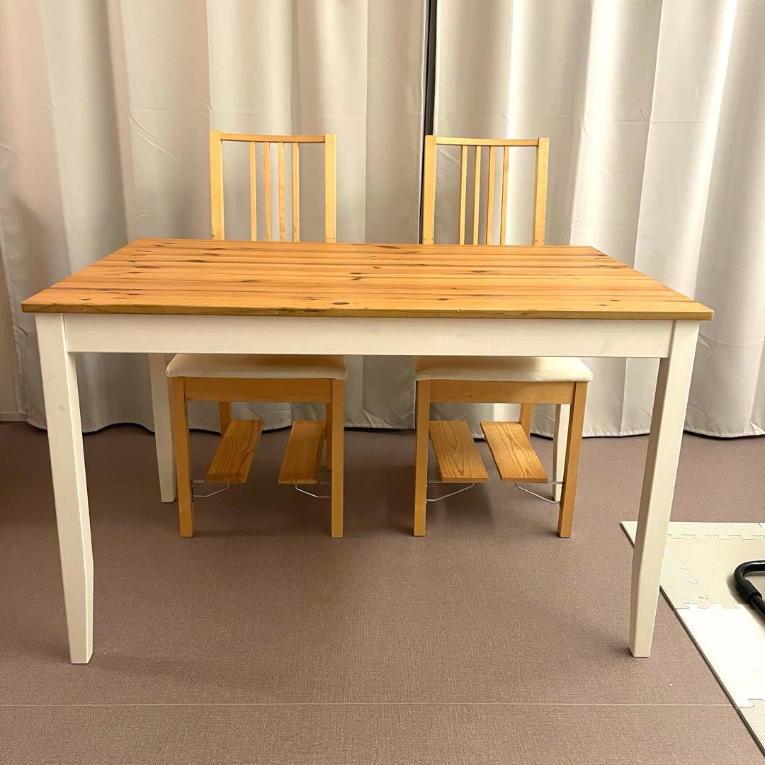 【送料込み】IKEA パイン材ダイニングテーブル　ホワイト　無垢