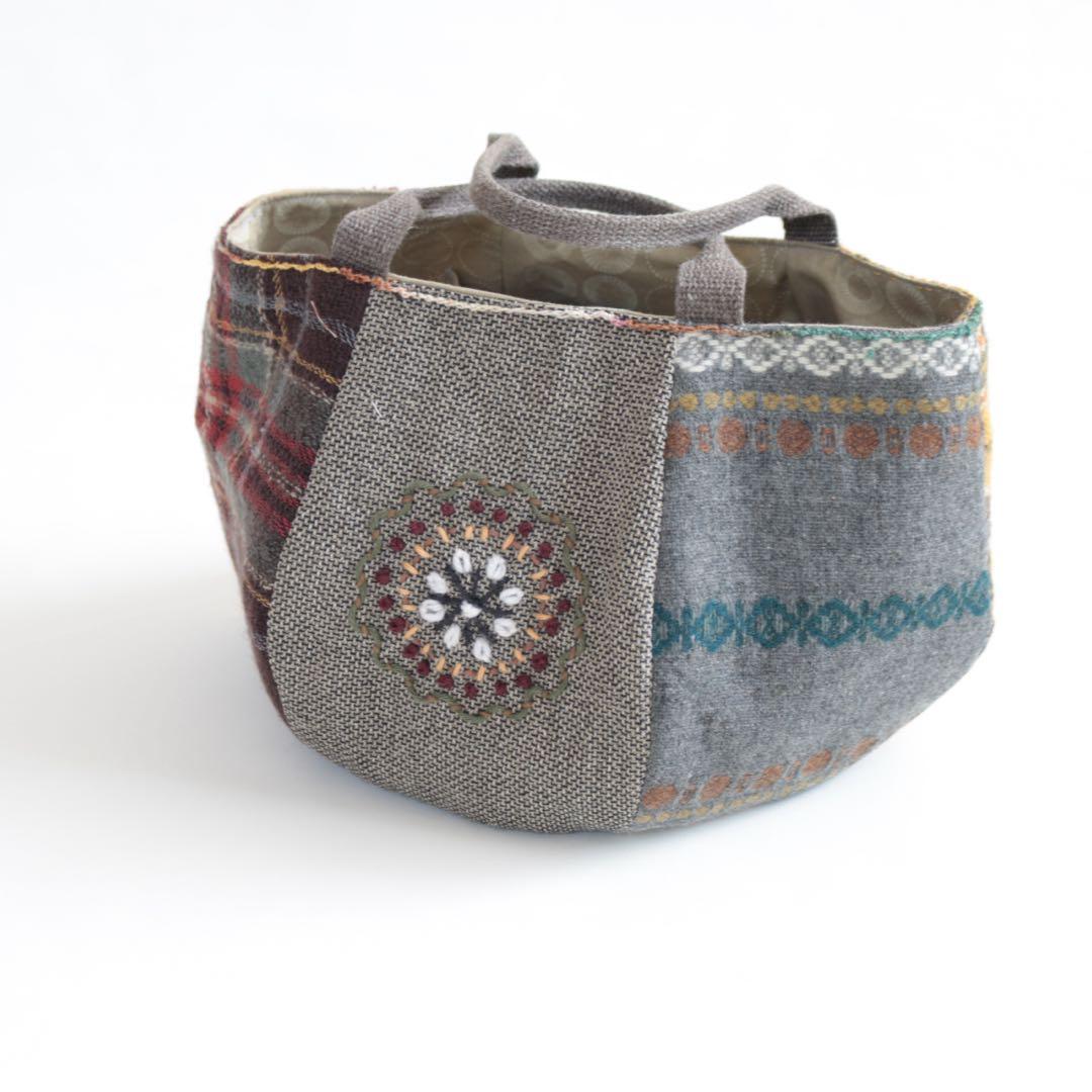 ハンドメイド パッチワーク ウール 刺繍 バッグ