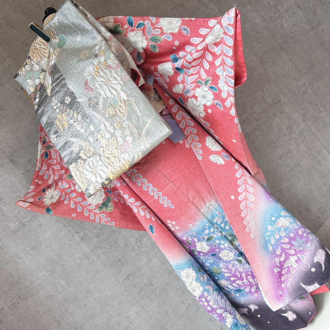振袖フルセット　辻が花　豪華　ピンク　華やか　グラデーション　正絹　成人式　k1