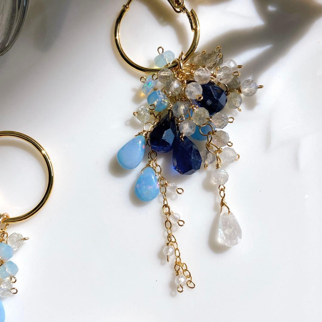 白妙◆サファイア×ラブラドライト/オパール×ホワイトトパーズ フープピアス