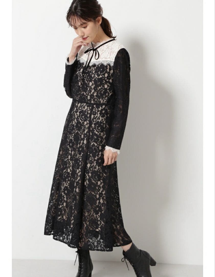 ジルスチュアート 総レース　バイカラーワンピース　ドレス　長袖　卒業式入学式