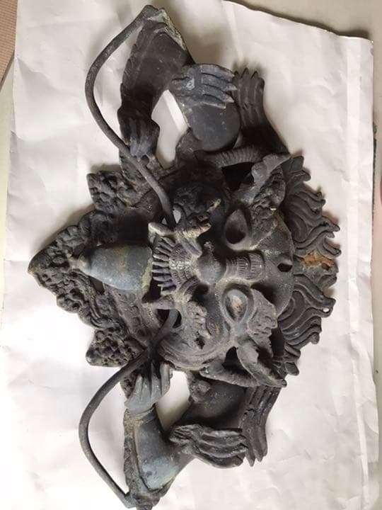 古董，古藝術品，龍頭置物，鎮宅，辟邪，古銅製，重4000克（旧家藏出し）