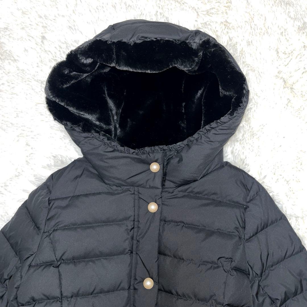 新品　フランシュリッペ ブラック ダウンコート パール　ファー　リボン　黒 M