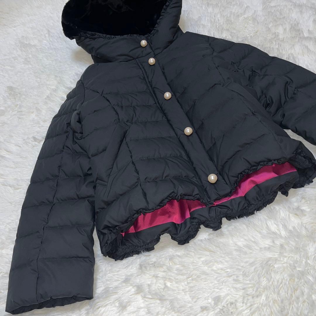 新品　フランシュリッペ ブラック ダウンコート パール　ファー　リボン　黒 M