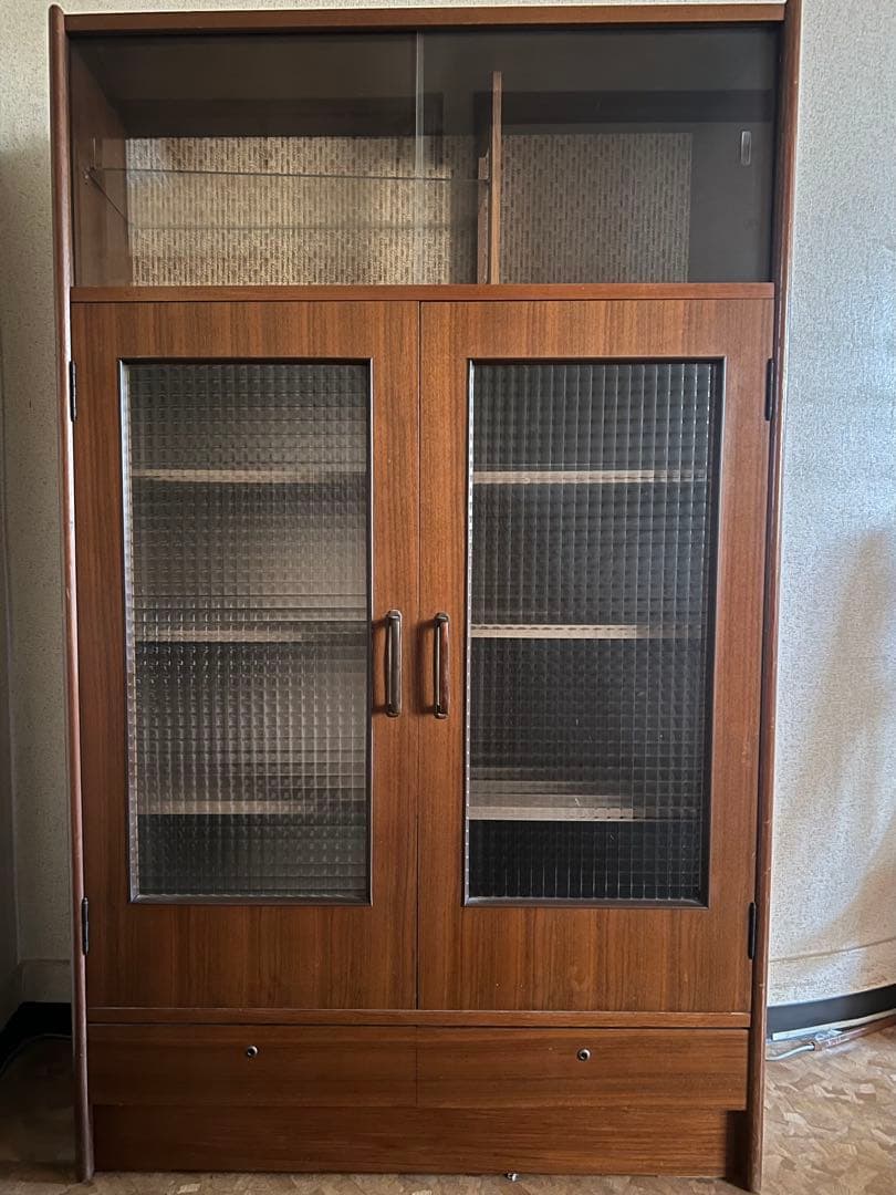 昭和レトロ 昭和ガラス 木製ラック ガラス扉 4段棚