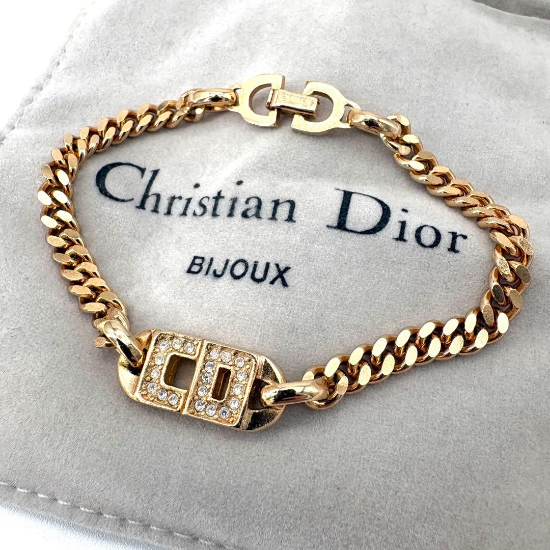 美品 ディオール ブレスレット 喜平 ラインストーン CDロゴ ゴールド 保存袋