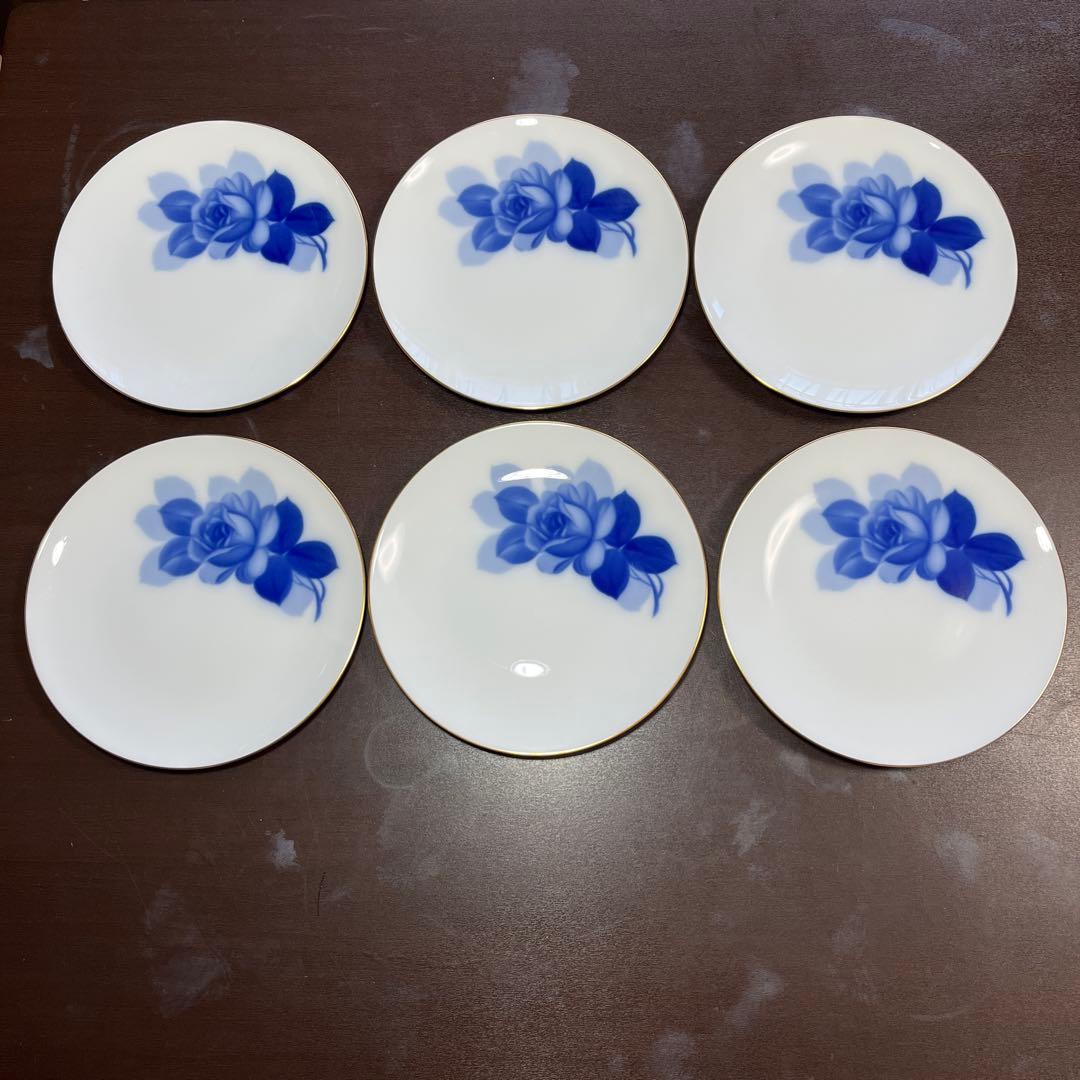 大倉陶園 ブルーローズ 19cmデザート皿 6枚セット