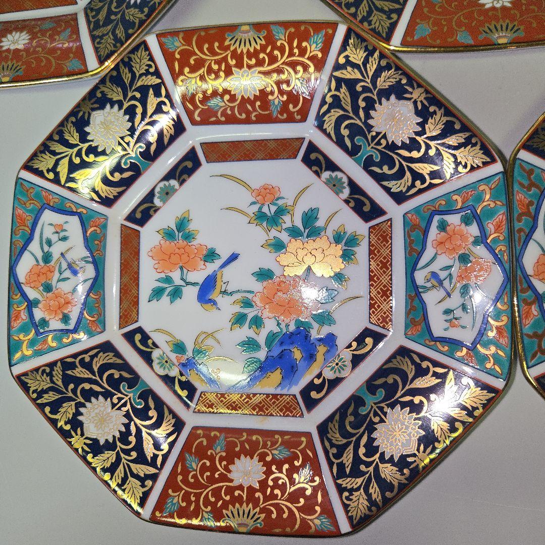 有田焼　青藍窯　古伊万里　金彩　花鳥 八角皿　銘々皿　5客セット