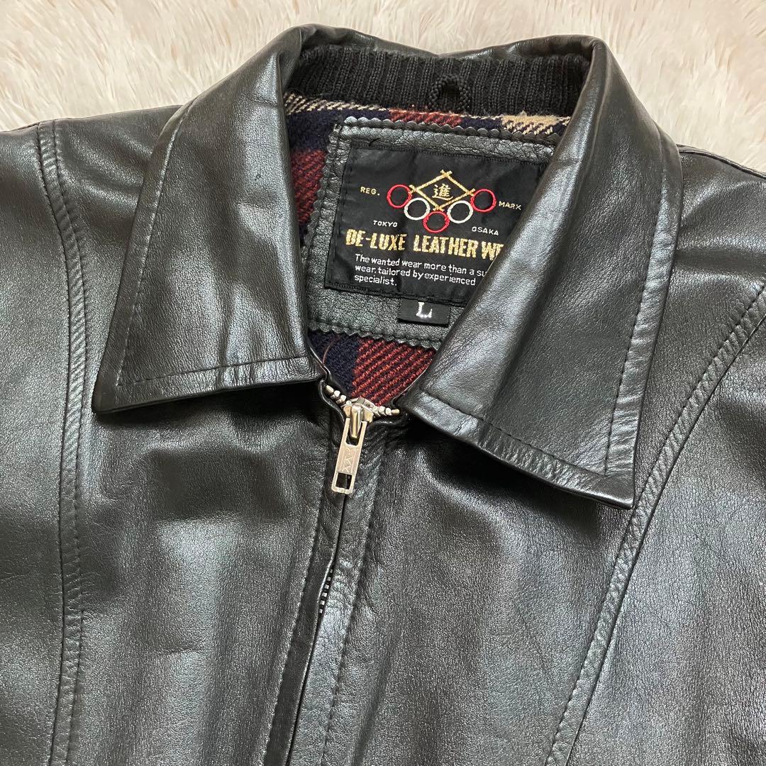 ✨美品✨A-2 レザージャケット シングルライダースジャケット チェック柄 L