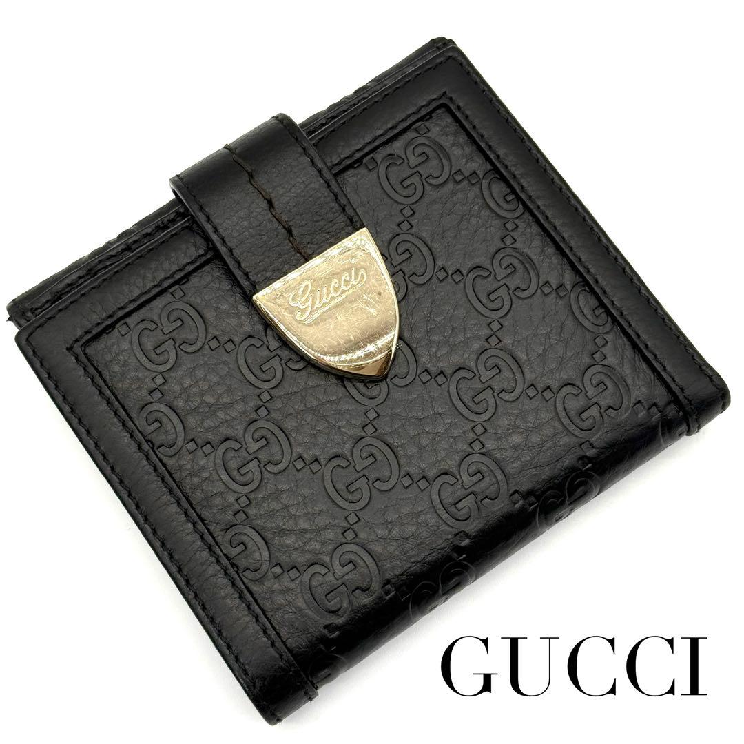 GUCCI グッチ グッチシマ レザー 二つ折り 財布 札入れ 小銭入れ 黒