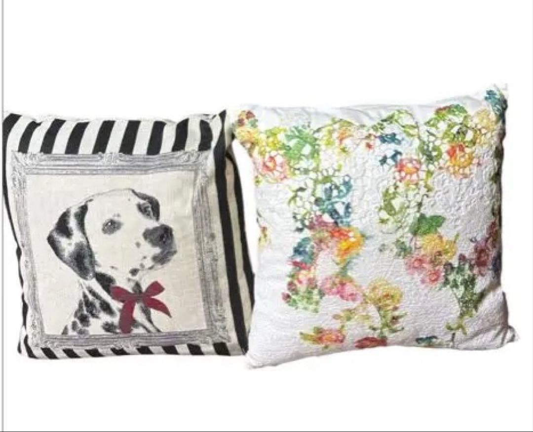 francfranc フランフラン クッション45×45 花柄とダルメシアン