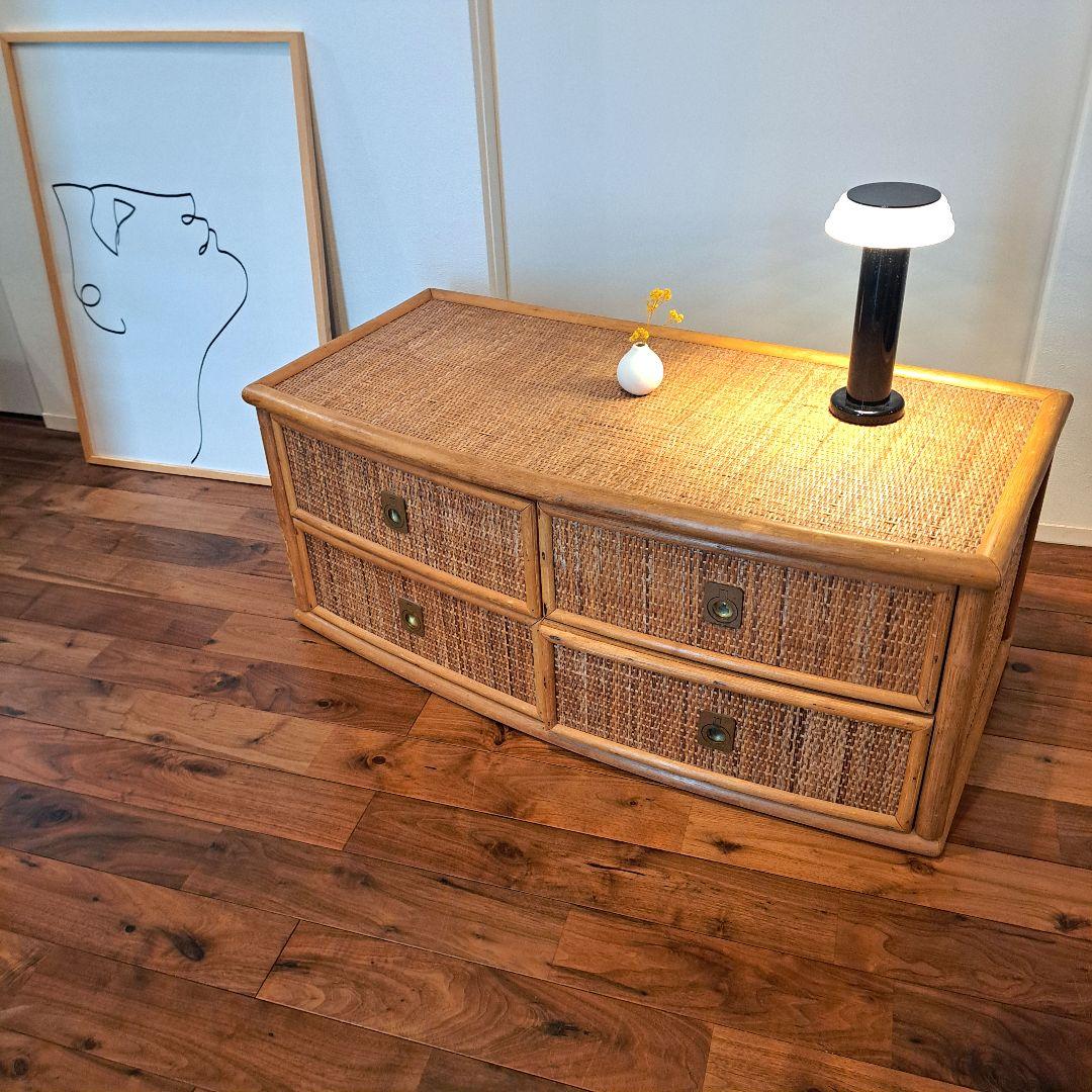 【アンティーク】籐 ラタン サイドボード チェスト ローボード 4杯 古道具